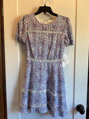 Dillards Floral Lace-Trim Dress in Lavender and Pink